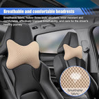 2PCS Car Headrest Pillow, Breathable Leather Car Neck Pillow, Soft Cloud Silk Cotton Neck Support Relief Cushion, Comfortable Automotive Seat Head Rest Pad for Driving Fatigue Relief (Beige)