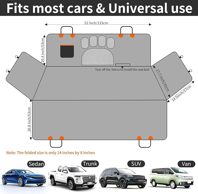 Back Seat Pet Cover for Dogs with Mesh Window - Tesla Model 3, SUV, Sedan, 600D Waterproof Heavy Durable Hammock, Scratch Proof Nonslip with Seatbelt, Dog Car Seat Cover for Back Seat