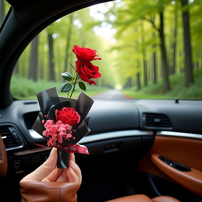 Red Mini Dried Flowers Bouquet for Car Air Vent Clips, Car Air Outlet Perfume Decoration, Air Fresheners Interior Decoration Automotive Air Fresheners Interior Accessories