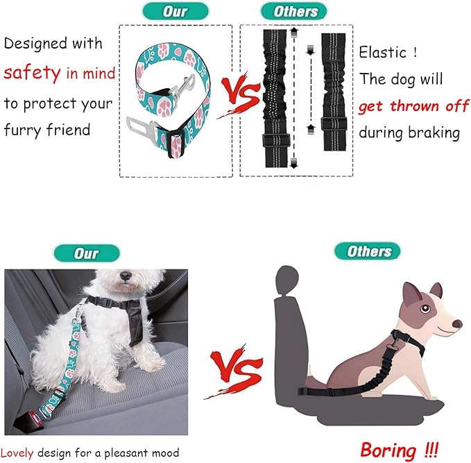 Cute Design 2-Pack Set Adjustable Pet Cat Dog Car Seat Belt, Adjustable Buckle Pet Car Harness Fabric Lanyard from 22 to 38 Inches Seatbelt Leash (Blue Fairy Tale Dog -Two Piece in one Set)