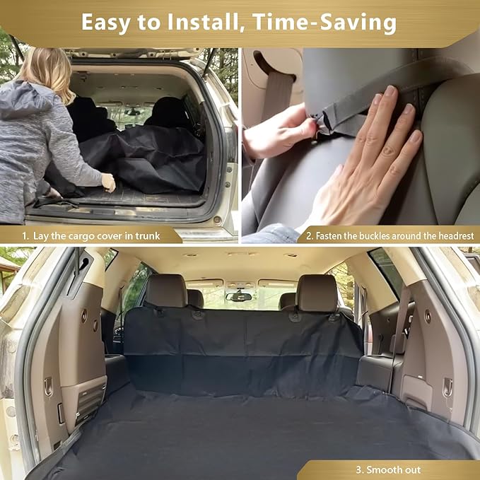 Veckle Extra Large SUV Cargo Liner for Dogs 106", Foldable Cargo Cover for Full-Size SUVs & Minivans, Waterproof Pet Trunk Mat with Bumper Flap, Non-Slip, Black