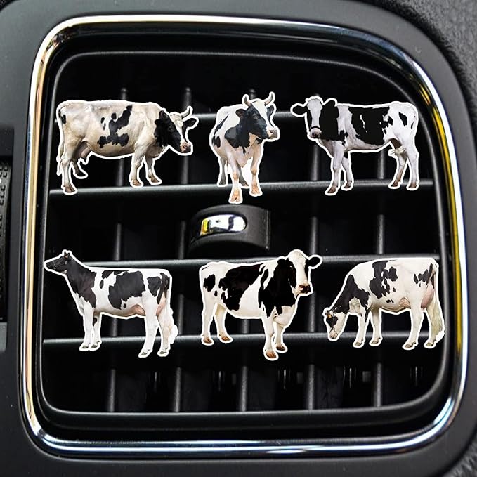 Black and White Cows Car Vent Clip,Car Air Fresheners Vent Clips Cute Car Vent Decorations,Bling Car Diffuser Car Interior Decoration Charm Car Vent Interior Accessories (6 Pcs Black and White)