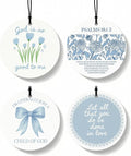 Blue Christian Round Citrus Car Air Freshener 4 Pcs, Blue Coquette Bow Tulip Floral Hanging Air Freshener for Cars Bathroom Dorm Books Decor, Girly Christian Accessories Gifts for Women Girls