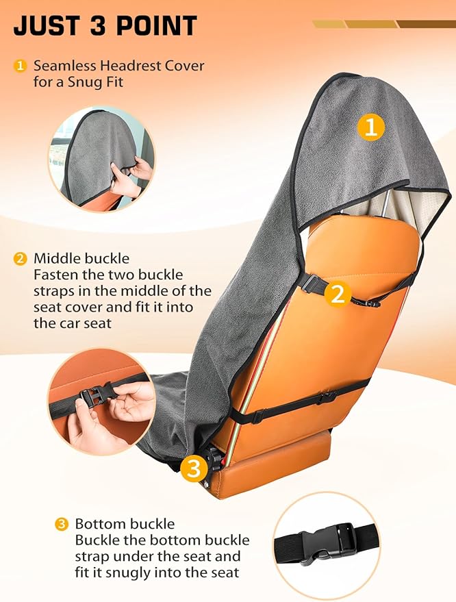 Waterproof Towel Car Seat Cover, Sweat Protection for Yoga, Swimming & Beach, Universal Non-Slip Seat Protector for Cars and SUVs, Post-Workout Essentials, Machine Washable (Gray, 1-Pack)