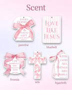 Inspirational 5pcs Car Air Freshener Cute Pink Bow Coquette Bible Verses Automotive Accessories Car Interior Hanging Scents Mirror Decor Christian Gifts for Women Girls