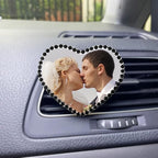 Custom Pictures Car Air Freshener Vent Clips, Personalized Black Rhinestone Photo Frame Air Fresheners Outlet Clips, Car Decoration In Memory of Someone (B-Heart Rhinestone-Bordered)