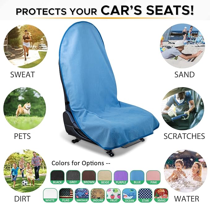 Waterproof Sweating Car Seat Cover for Post Gym Workout, Running, Swimming, Beach and Hiking, Universal Fit Non-Slip Bucket Seat Protector for Cars SUV Trucks, Machine Washable (Light Blue)