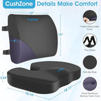 Seat Cushion, Lumbar Support Pillow with Adjustable Strap-Chair Cushions for Sciatica Pain Relief-with Washable Cover Memory Foam for Car, Travel and Wheelchair-Gray X-Large