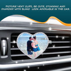 Custom Rhinestone Car Air Vent Clips, Personalized Rhinestone Photo Frame Air Fresheners Vent Clips, Car Decoration for Missing One, In Memory of Someone(Rhinestone-Bordered Heart)
