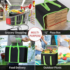 CIVJET 2-Pack Insulated Reusable Grocery Bags, X-Large Insulated Food Delivery Bag for Delivery Drivers, Commercial Food Warmer for Shopping, Tote Cooler Bags, Black with Green Edge