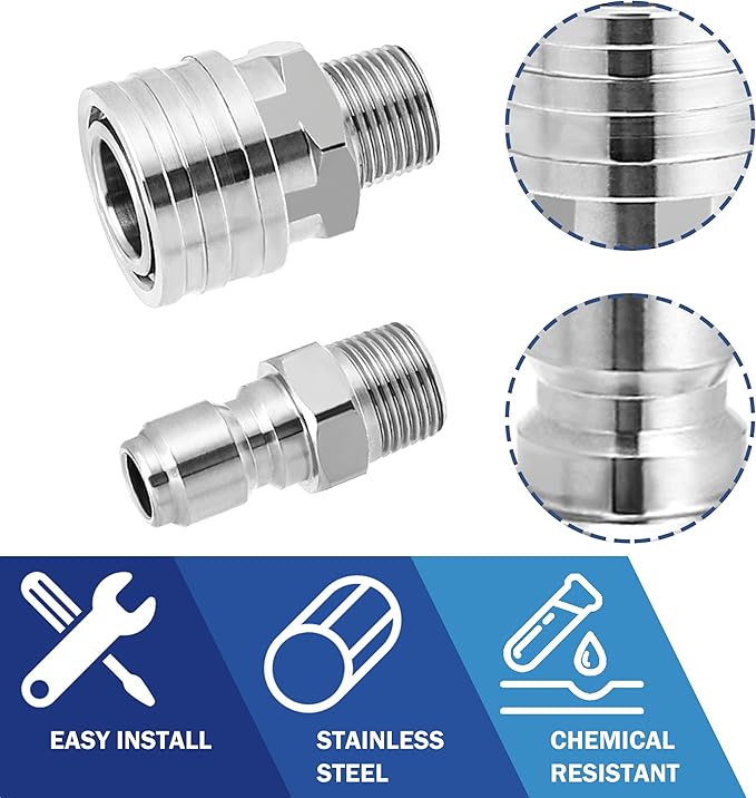 M MINGLE Pressure Washer Adapter Set, 2 Sets 3/8" Quick Connect Fittings, Male Pressure Washer Quick Disconnect Kit, Stainless Steel, 5000 PSI