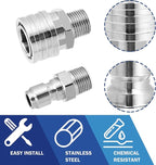 M MINGLE Pressure Washer Adapter Set, 2 Sets 3/8" Quick Connect Fittings, Male Pressure Washer Quick Disconnect Kit, Stainless Steel, 5000 PSI