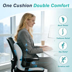 Seat Cushion for Office Chair and Car, Lumbar Support Pillow for Office Chair, Memory Foam Ergonomic Seat Cushion for Long Sitting, Back & Tailbone Pain, Sciatica - Blue & Gray