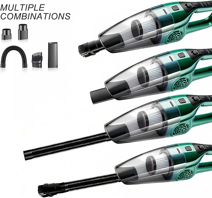 Car Vacuum Cleaner – 9000PA High Power Suction, DC 12V Portable Handheld Auto Vacuum with Attachments, Mini Car Interior Cleaner for Pet Hair, Dust, Crumbs, and Debris (Emerald Green)