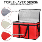 CIVJET 1-Pack Insulated Food Delivery Bag, XXX-Large Commercial Food Warmer for Delivery Drivers, Insulated Reusable Grocery Cooler/Hot Bags, Tote Bag for Shopping/Travel, Catering Bag 22x14x13, Red