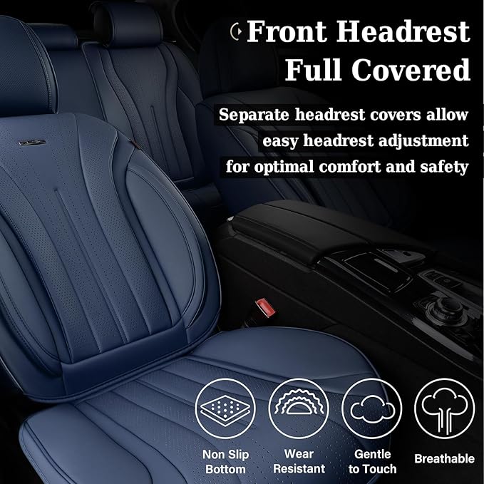 Coverado Front Seat Covers, 2 PCS Leather Seat Cover for Cars, Automotive Seat Cover, Luxury Universal Car Seat Protector, Waterproof Front Seat Car Seat Cushion Fit for Most Sedan, SUV, Trucks (Navy)
