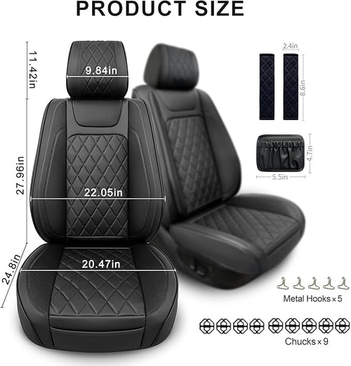 2 Pack Leather Front Car Seat Covers,Universal Breathable Full Surround Leather Car Seat Cover Protector,Split Waterproof Luxury Auto Black Seat Cover Cushion for Sedan Cars Pick-up Trucks SUV