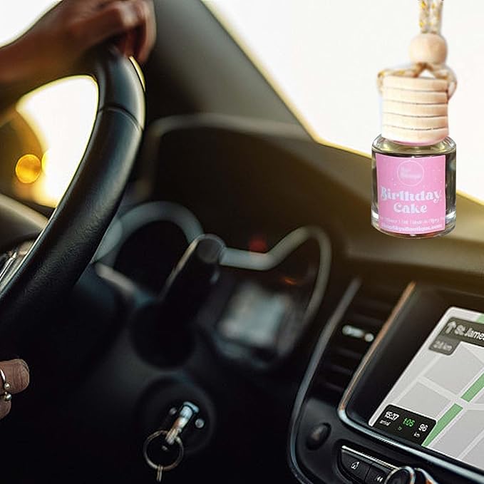 7 PCS MINI Cute Glass Bottle with Suspended Wooden Cover and Plastic Dropper,Car Air Freshener Perfume Bottle,Empty DIY Bottle Décor