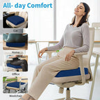 XLarge Seat Cushion, Memory Foam Cushion for Long Sitting Hours on Office Chair, Home & Car, Non-Slip Chair Pad for Relieving Back & Sciatica & Hip & Coccyx Pain (Blue)