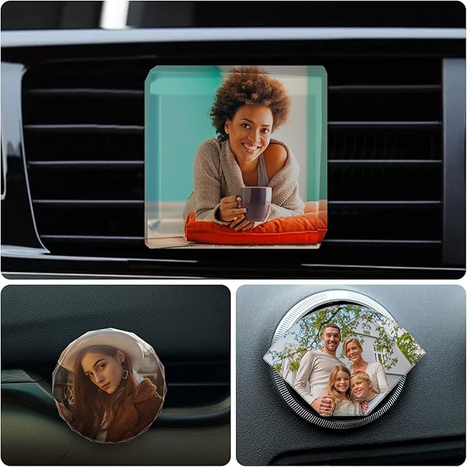 Custom Crystals Car Air Vent Clip with Photo Personalized Picture Car Air Freshener Clips Interior Car Accessories Decoration for Men Women