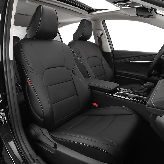 EKR Camry Seat Covers for Toyota Camry L, LE, SE 2018-2024 & SE Nightshade 2020-2024,(Not for Hybrid) Leather Car Seat Cover Full Set for Trucks SUV-Faux Leather (Black)