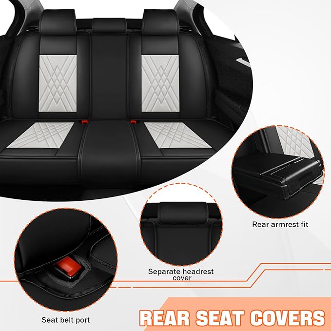 Car Seat Covers Compatible with Toyota Camry 2012-2026 Durable Waterproof Automotive Seat Covers Stretchable Fabric Material,Airbag Compatibility,Nappa Leather(Black White,Full Set with Pillow)