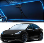 Windshield Sunshade for Tesla Model 3 and Model Y 2017-2026 - Innovative No-Light-Pass Technology, Mirror Cut-Out, Blocks 99% UV Rays, Fade-Resistant, Easy-Fold Model 3 Model Y Windshield Sun Shade