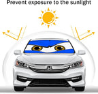 Car Windshield Sun Shade, Funny Car Eyes Sun Visor, Wear-Resistant Black Tape, Foldable 59‘’x27.5‘’/63''x31.5''