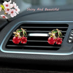 Cherry Car Decor,2pcs Bee Leaf Cherry Car Air Freshener Vent Clips,Cute Retro Sweet Themed DashBoard Decoration Accessories for Women Teens,Refillable Aroma Diffuser