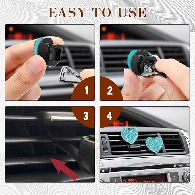 2PCS Heart-Shaped Car Vent Clip with Rhinestone, Car Vent Accessory, Bling Heart Charm Air Conditioning Outlet Clip, Auto Diffuser Air Freshener Charm for Women Girls (Lake Blue, Heart)