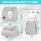 2 Pack Inflatable Travel Neck Pillows for Airplanes, Head Support Velvet Adult Neck Pillows for Long Flight, Kit with Eye Mask, Earplugs and Storage Bag, 2, Light Gray
