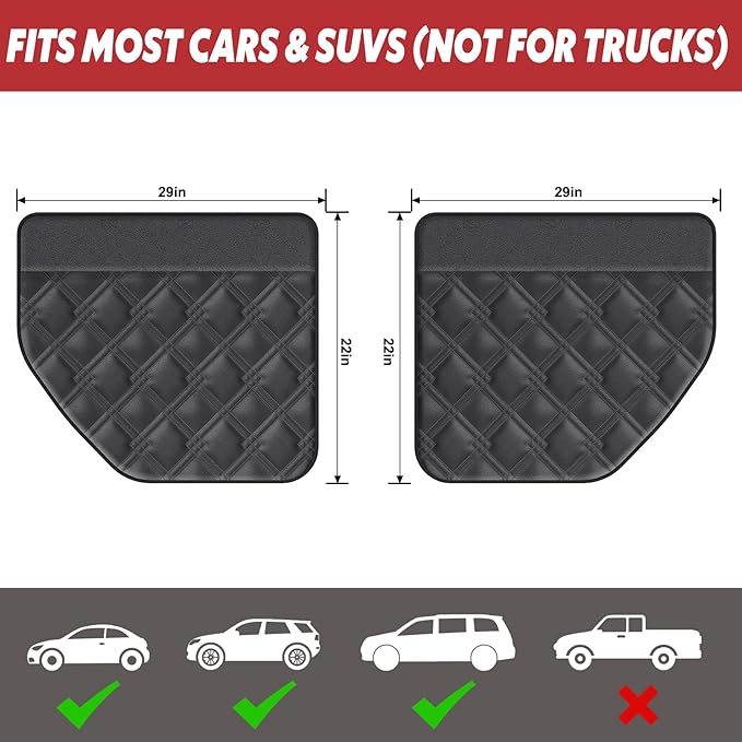 Dog Car Door Protector – 20% Larger Design for Sedans, Family Cars and Small SUVS, 2 Packs Thickened PU Material Waterproof Door Panel Covers, Protects Doors from Dog Scratching
