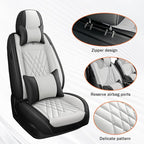 Car Seat Covers Compatible with Toyota Camry 2012-2026 Durable Waterproof Automotive Seat Covers Stretchable, Airbag Compatibility, Premium Nappa Leather(Black White, 2 Pcs Front with Pillow)