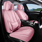 Coverado Seat Covers, Car Seat Covers Front Seats, Car Seat Cover, Car Seat Protector Waterproof, Seat Cushion Nappa Leather with Head Pillow, Carseat Cover Universal Fit for Most Cars (Pink)