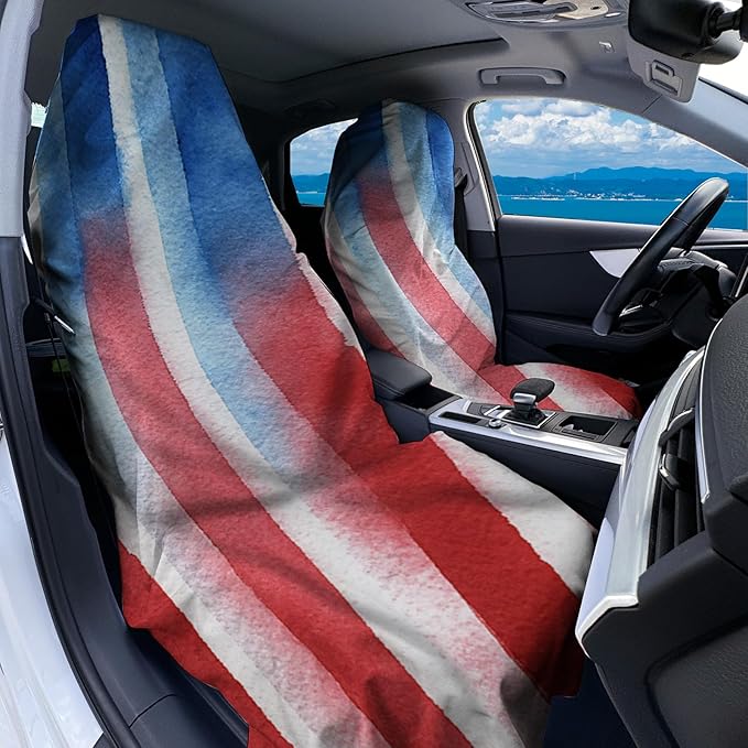 1 Pack Car Towel Seat Covers with Storage Bag, Multifunctional Towel for Gym Outdoor Sport, Picnic, Beach, Pet Dog Travel,Non-Slip Washable Car Seat Protector (Flag Stripes)