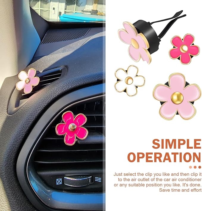 6PCS Car Air Vent Clip, Cute Daisy Air Conditioning Outlet Clip, Car Flower Air Freshener Clip, Auto Interior Decor Accessories for Women and Girls (Rose red-Pink-White, 6PCS)