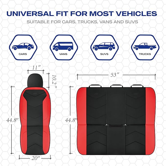 Skechers Memory Foam Seat Covers,Leather Car Seat Covers, Ultimate Comfort & Support Front Seat Covers Airbag Compatible, Automotive Universal Fit Most for SUVs, Vans, Sedans, Cars, Trucks,Red