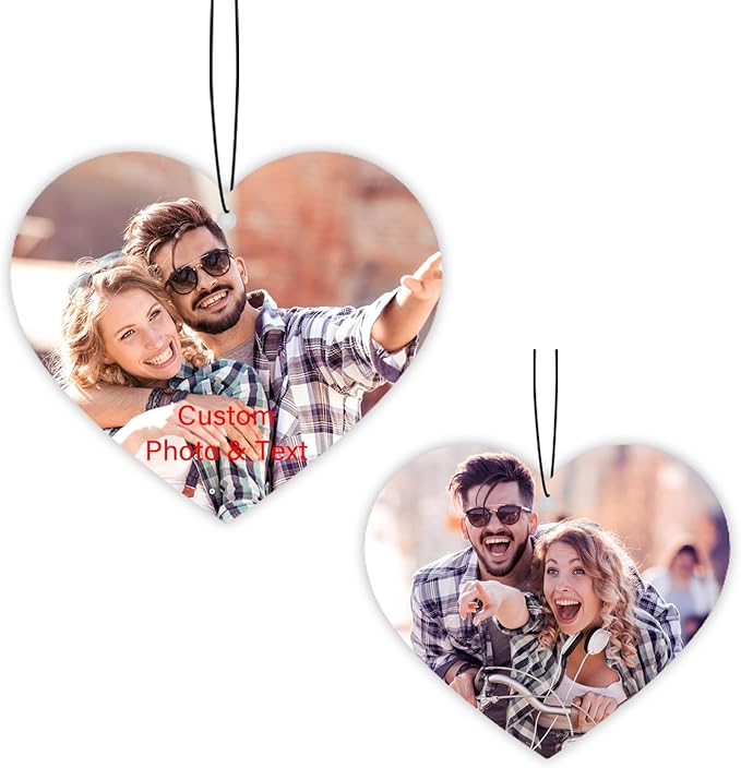 Custom Air fresheners with Picture - Personalized Photo Air Freshener for Car,Personalized Double Side Photo Text for Car Bathroom, Wardrobe Gifts for Boyfriend Men Women (Heart, personalized)