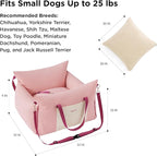 Lesure Small Dog Car Seat for Small Dogs - Soft Dog Booster Seat for Car with Storage Pocket and Clip-On Safety Leash and Thickened Memory Foam Filling, Pet Travel Carrier Bed Strawberry Cream