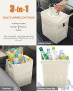 Car Trash Can with Lid, Cute Leakproof Car Trash Garbage Bag Hanging Vehicle Trash Bin Small Portable Automotive Garbage Cans Organizer for Back/Front Seat(Trapezoid,Ivory