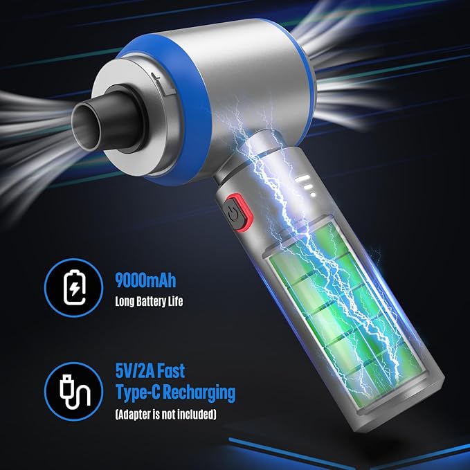 Mini Vacuum Cleaner, 2 in 1 27000PA Brushless Car Vacuum &250000RPM Air Duster 9000mAh Battery Air Blower Wireless Handheld Vacuum for Car,Office and Home (25Kpa)