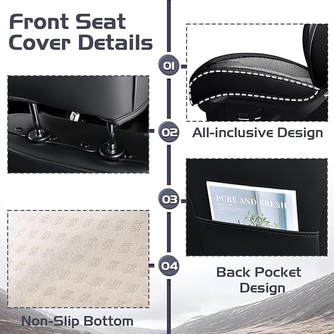 Truck Seat Covers for Chevy Silverado 3500 2007-2026, Waterproof Premium Leather Full Coverage Car Seat Cover, Muscle Sport Style Auto Interior Seat Cover Sets (Front Set/Black Gray)