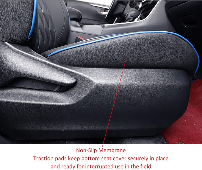EKR Rav4 Seat Covers Custom Fit for Toyota Rav4(Gasoline) 2019 2020 2021 2022 2023 2024 2025 LE/XLE/XLE Premium/Limited,Leather Car Seat Cover Full Set for SUV,Faux Leather(Black with Blue Piping)