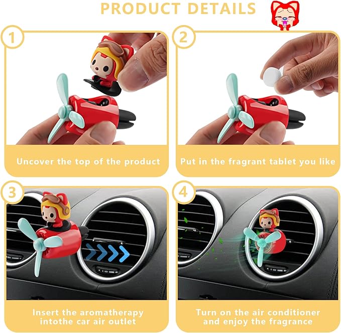 Car Air Fresheners Cute Cartoon Fox Pilot Car Diffuser Rotating Propeller Automotive Air Outlet Fan Creative Car Perfume Decoration Funny Car Interior Accessories