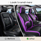 Coverado Car Seat Covers Full Set, Waterproof Nappa Leather Seat Covers for Car, Car Seat Protector with Lumbar Support, Automotive Seat Covers Universal Fit for Most Cars SUV Trucks, (Black&Purple)