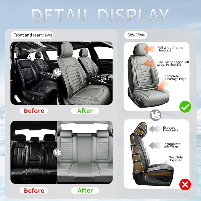 Fit HRV Premium Leather Car Seat Covers Compatible with Honda HRV 2016-2025 2026, Breathable, Wear Resistant, Airbag Compatible, All-Weather Protection & Full Coverage, 2 Front Seat Gray