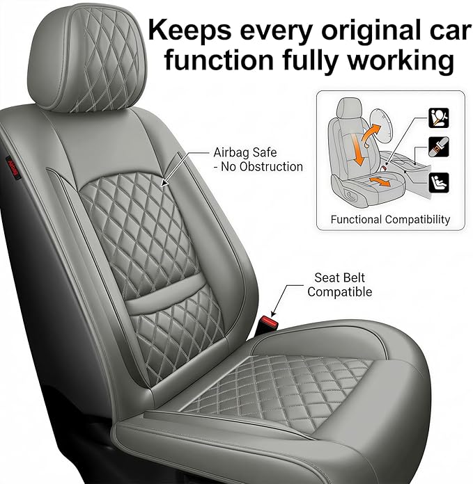 Fit RLX Car Seat Covers for Acura RLX 2013-2020 - Premium Leather, Waterproof, All-Weather, Airbag Compatible, Breathable, Easy Install, Seat Protectors, Only 2 Front seat Covers, Gray