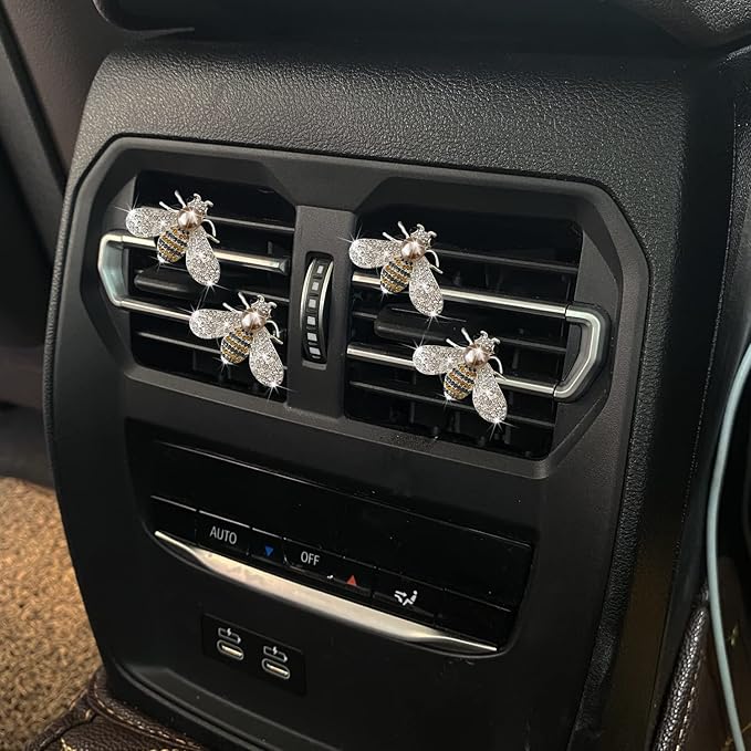 Bling Bee Air Vent Clips, 4 Pcs Crystal Car Air Fresheners Vent Clips Car Diffuser Vent Clip Rhinestone Diamond Bee Decoration Interior Decor Bling Accessories for Women (4 Pcs Bee)