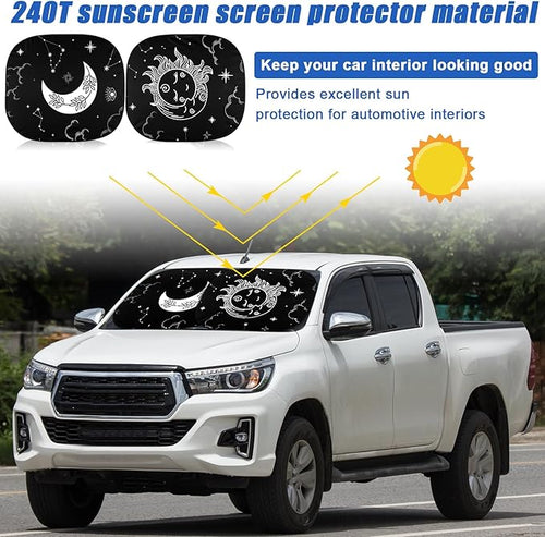 2 PCS Star Moon Windshield Sun Shade for Car Foldable Window Covers for Car Accessories Reflect UV Sun Heat Protector for Universal Cars SUV Truck(Classic Style)
