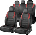 Coverado Car Seat Covers Full Set, Leather Seat Covers, Automotive Seat Covers for Cars, Car Seat Covers Front Seats Back, Car Seat Protector Car Seat Cushion Universal Fit Most Cars Trucks, Black&Red